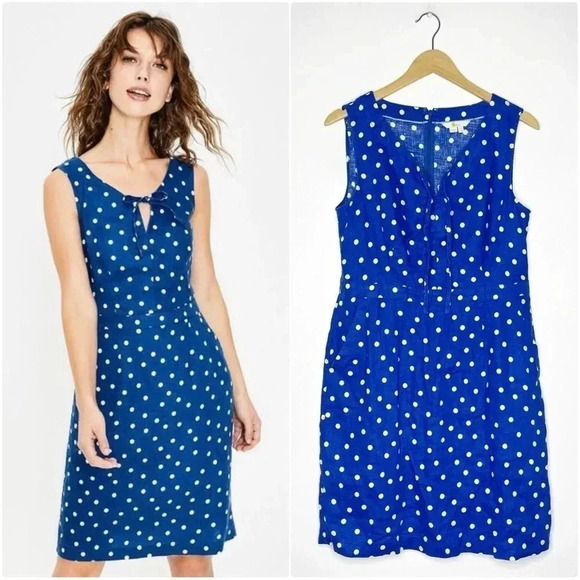 Boden Dresses & Skirts - Boden Blue Polka Dot Rae Linen Dress Size 8 Tall Long